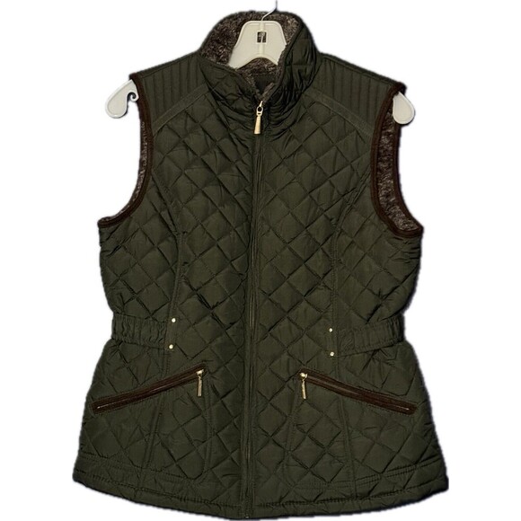Weatherproof puffer vest, minky lined size small women Green - Picture 1 of 3
